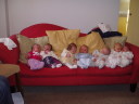 All chillin in the sofa at about 6 weeks